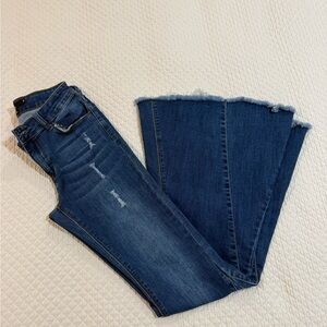 L&B Dark Blue Flare Jeans with Frayed Hem